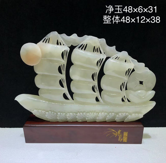 natural jade boat craft for home decoration